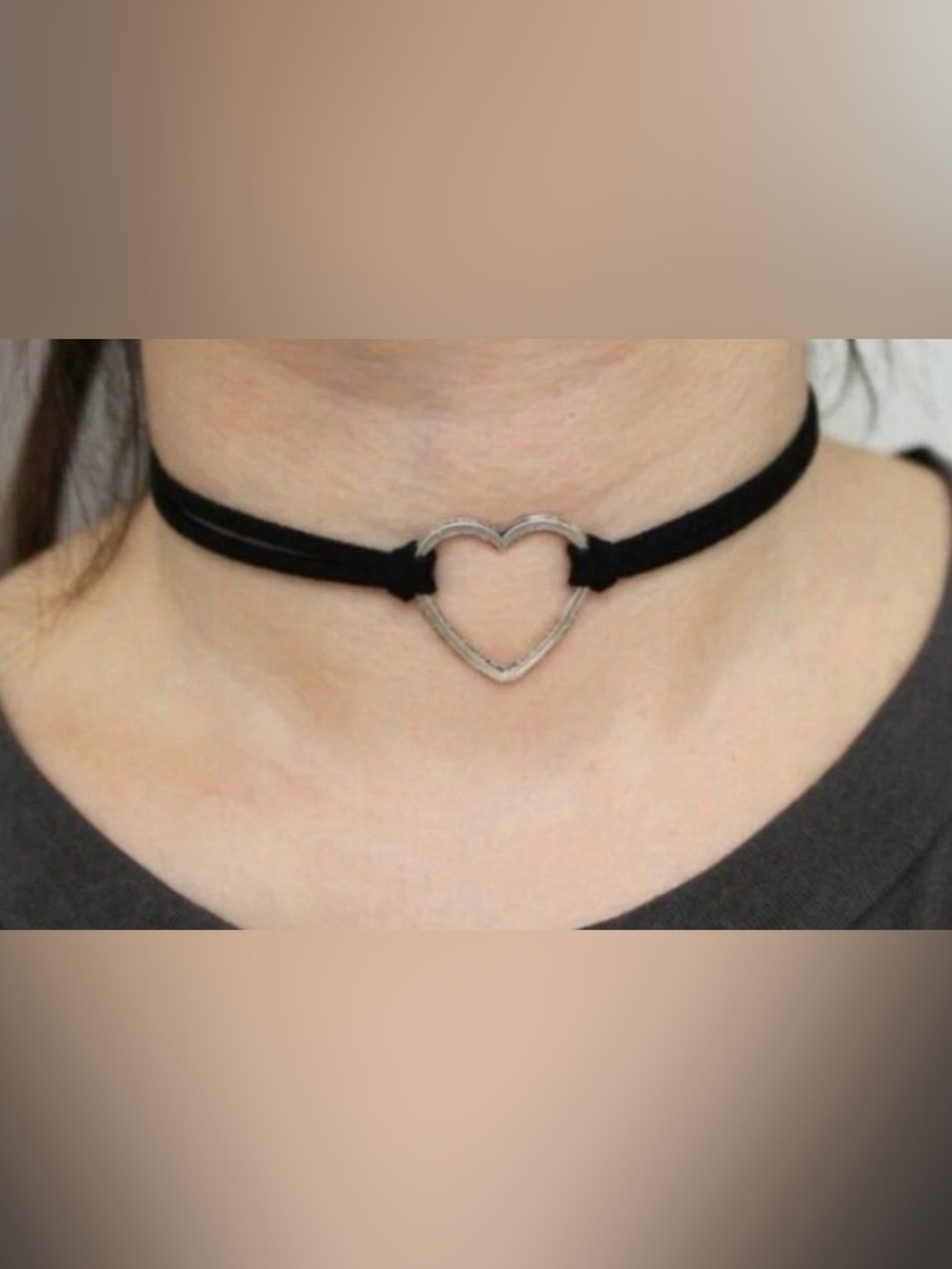 Black Suede heart pendant choker necklace Silver Plated 13” with 4” extender